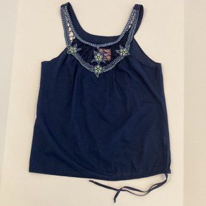 Free People Blue Top / blouse with crochet mesh detail Size: S